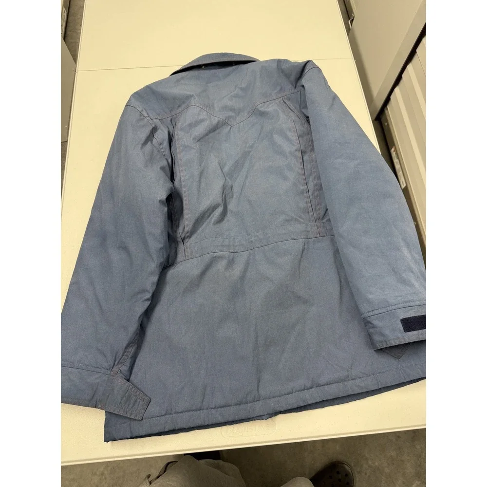 Vintage Sears Fieldmaster Work Jacket Blue Orange Lined Chest Pockets Snap Men L